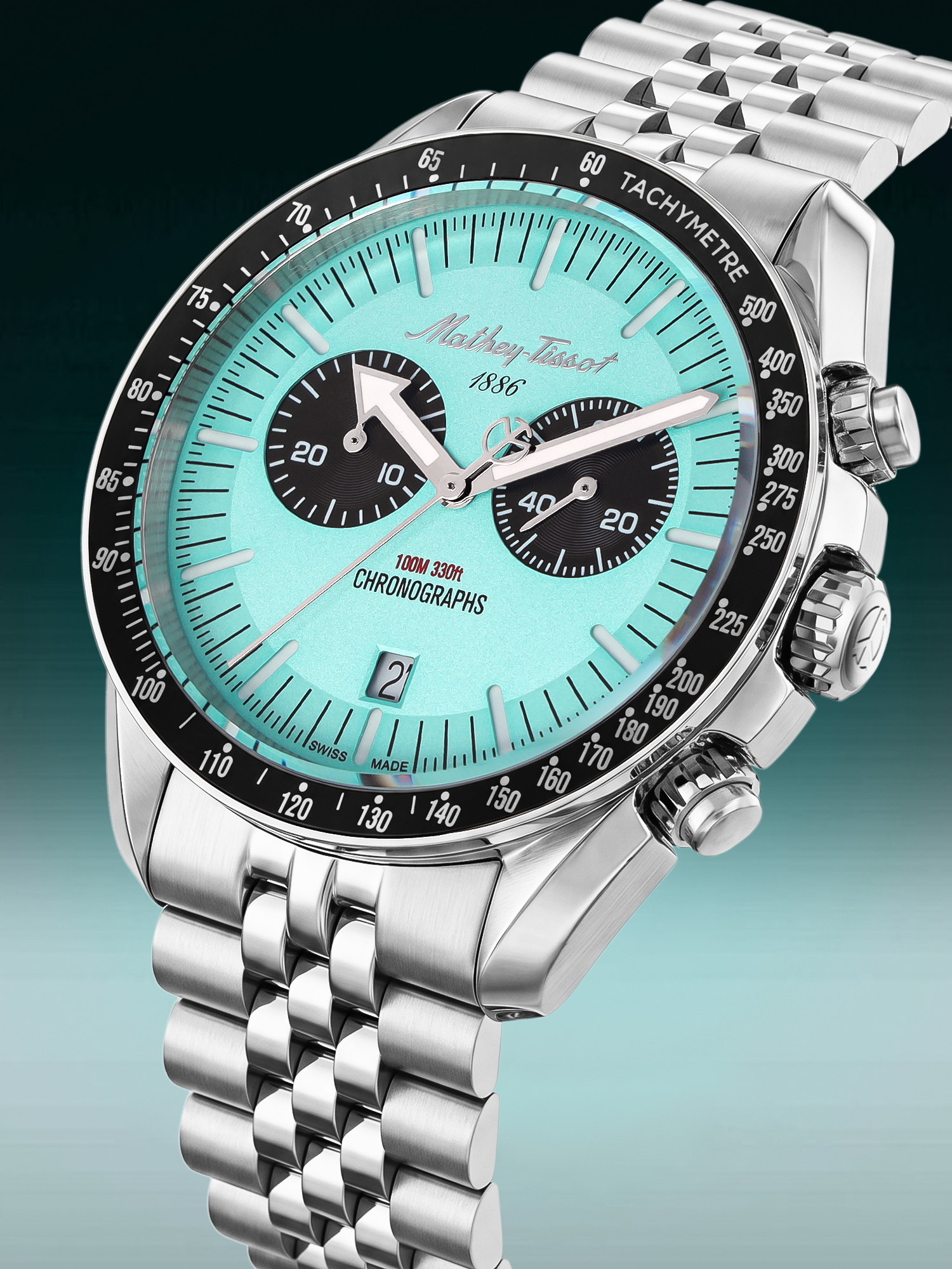 Mathey-Tissot chronograph with turquoise dial